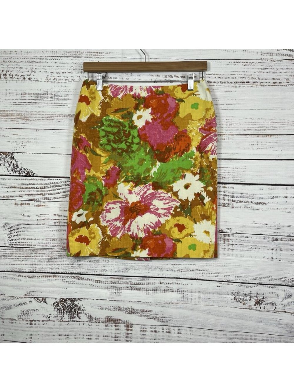 Talbots Pink Green Floral Print Lined Pencil Skirt